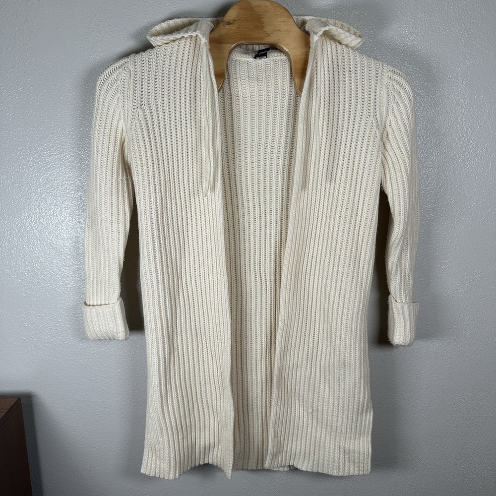 Vtg Y2K 2001 Gap Cardigan Hooded Sweater Womens Small Cream Wool Blend Ski Lodge